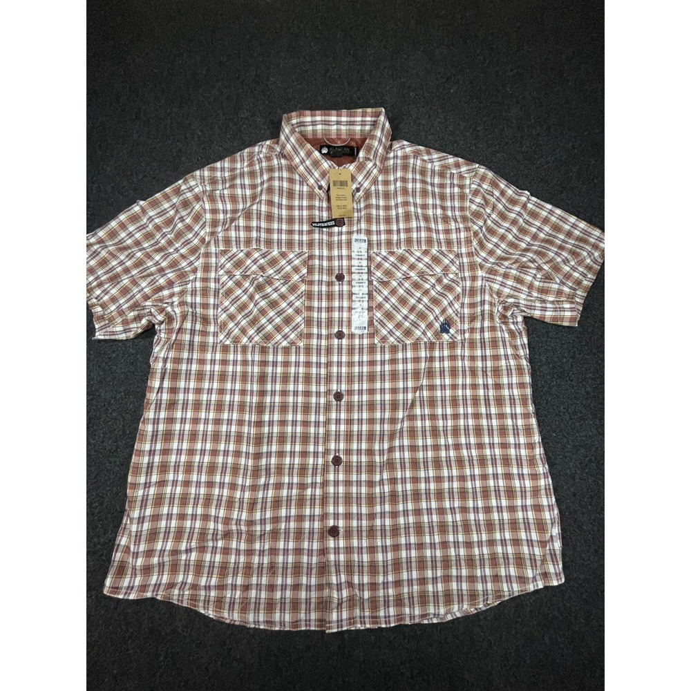 Alaskan Hardgear Duluth Shirt Mens XL White Sockeye Plaid Short Sleeve Button Up